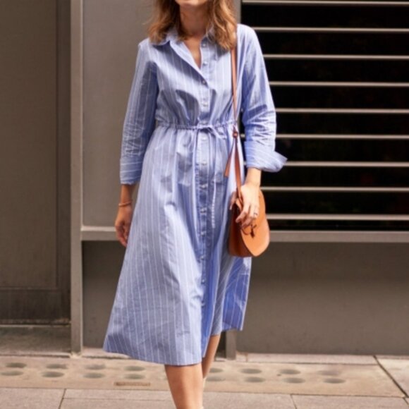 Uniqlo Striped Cotton Long-Sleeve Long Shirt Dress. Size M. It Has Pockets! - Picture 5 of 10